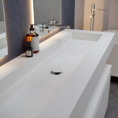 Wand-Waschbecken - ANDROMEDA PLUS SLIM - Riluxa - Corian® / mit integrierter Waschtischplatte / nach Maß
