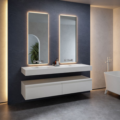 Wand-Waschbecken - CORVUS SLIM - Riluxa - Corian® / mit integrierter Waschtischplatte / nach Maß