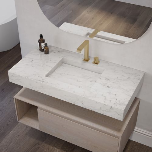 Carrara-Marmor-Waschbecken - SAGITTA S SLIM - Riluxa - Wand / mit integrierter Waschtischplatte / nach Maß