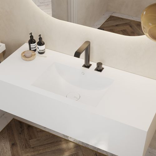 Wand-Waschbecken - REFRESH DEEP - Riluxa - Corian® / mit integrierter Waschtischplatte / nach Maß