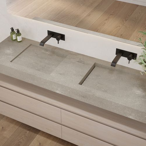 Wand-Waschbecken - PERSEUS SLIM - Riluxa - Corian® / mit integrierter Waschtischplatte / nach Maß