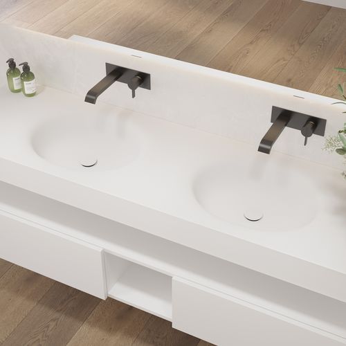 Wand-Waschbecken - DELTA SLIM - Riluxa - Corian® / mit integrierter Waschtischplatte / nach Maß