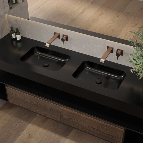 Wand-Waschbecken - ORION SLIM - Riluxa - Corian® / mit integrierter Waschtischplatte / nach Maß
