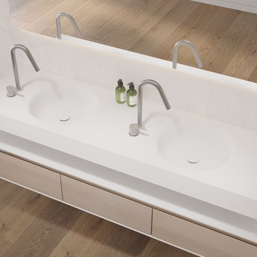 Wand-Waschbecken - RIGEL SLIM - Riluxa - Corian® / mit integrierter Waschtischplatte / nach Maß