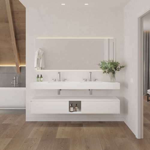 Wand-Waschbecken - PEGASUS SLIM - Riluxa - Corian® / mit integrierter Waschtischplatte / nach Maß