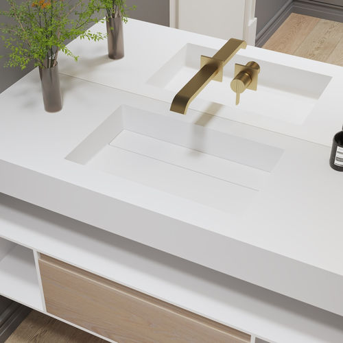 Wand-Waschbecken - BIHAM - Riluxa - Corian® / mit integrierter Waschtischplatte / nach Maß