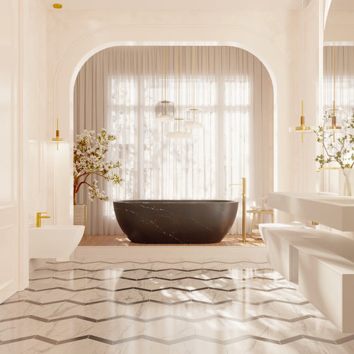 Ovale Badewanne - ZURICH MARQUINA - Riluxa - freistehend / für Wohnungen / Mineralwerkstoff