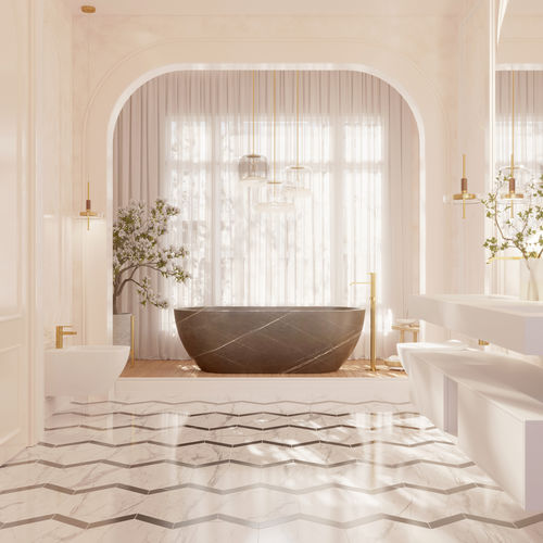 Ovale Badewanne - ZURICH GREY ARA - Riluxa - freistehend / für Wohnungen / Mineralwerkstoff