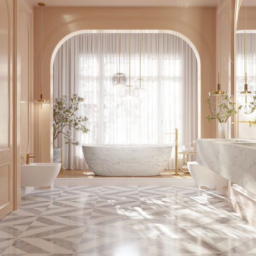 Ovale Badewanne - ZURICH CARRARA - Riluxa - freistehend / für Wohnungen / Mineralwerkstoff