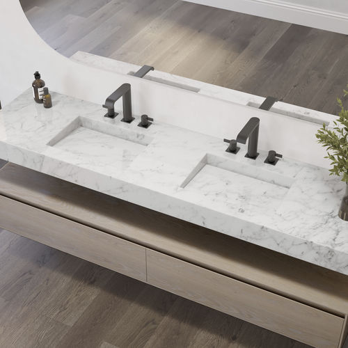 Wand-Waschbecken - SAGITTA D SLIM - Riluxa - Carrara-Marmor / mit integrierter Waschtischplatte / nach Maß