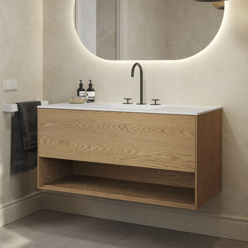 Wandhängender Waschtisch-Unterschrank - ATHENA WOOD EDGE - Riluxa - Eiche / modern / ohne Tür