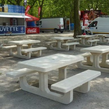 Klassischer Picknicktisch - RIO - PREFAC MYWAY - Beton / rechteckig / mit montierten Stühlen