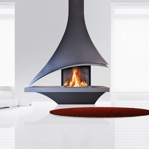 Holzkamin - PARISI - Polyflam - freistehend / für Wandmontage / mit 3 Sichtseiten