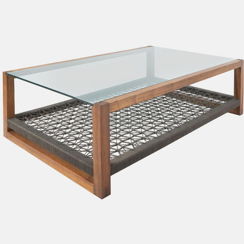 Moderner Couchtisch - CUBE - VOGEL - Glas / Gestell aus Iroko / rechteckig