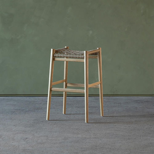 Moderner Barhocker - NGUNI BACKLESS - VOGEL - Kordel / Gestell aus Iroko / mit 4 Beinen