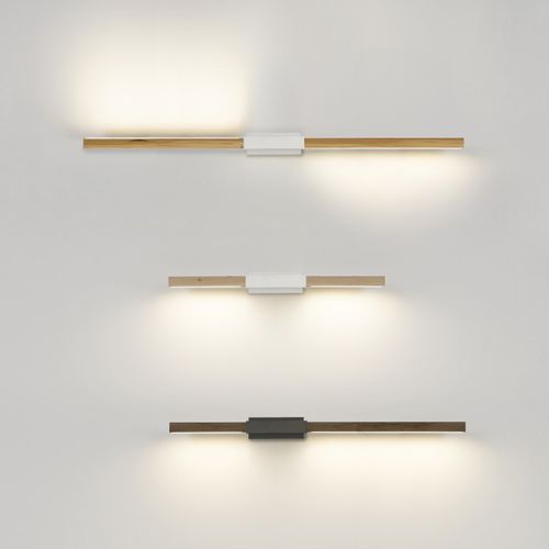 Moderne Wandleuchte - HORIZONTAL - Stickbulb - für den Innenraum / Stahl / Holz