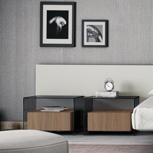 Moderner Nachttisch - CUBE PLINTO - EMEDE - Holz / Glas / Gestell aus Glas