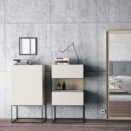 Moderner Chiffonnier - PLINTO 1P D - EMEDE - Eiche / Metall / weiß