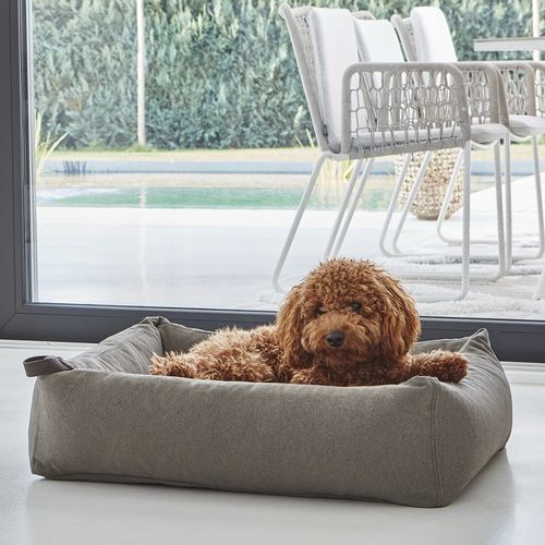 Stoff-Hundebett - MARE - MiaCara - grau / sandfarben / rechteckig