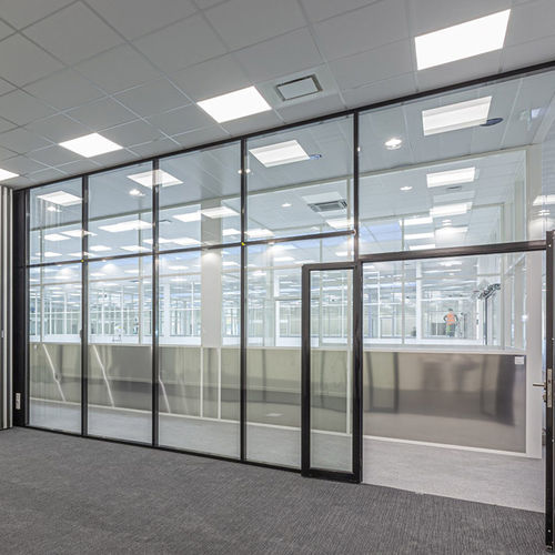 Abnehmbare Trennwand - Partition® 100 - ABCD INTERNATIONAL - mit Glasfront / mit Doppelverglasung / Holz