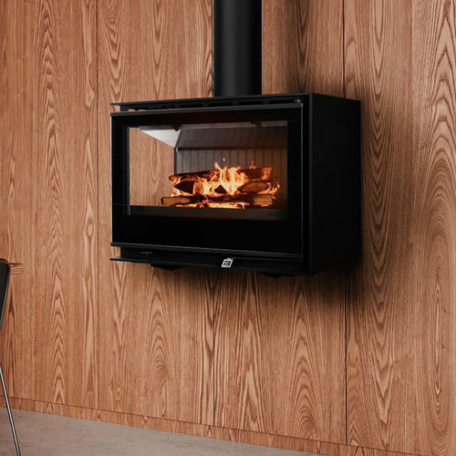 Holz-Kaminofen - DIAMANTINE 80 FRONTAL LATERAL R|L - BELLIDO Manufacturas Metálicas, S.L. - 10 kW...20 kW / wandmontiert / zweiseitig