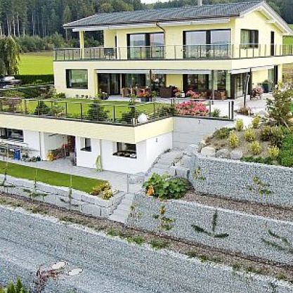 Stein-Stützmauer - TERRASTONE PLUS - Sytec - Bewehrte-Erde / für Gartenzäune
