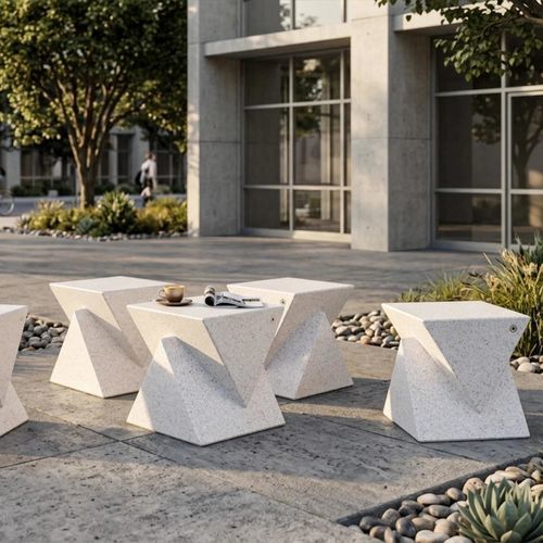 Moderner Hocker - 265 - Encho Enchev - ETE - Granit / für öffentliche Bereiche / für Außenbereich