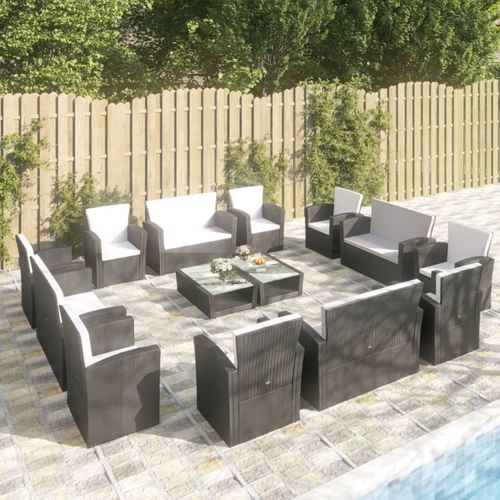 Modernes Lounge-Gartenmöbel - vidaXL 16-tlg : 3095942 - desayo - synthetisches Peddigrohr / pulverbeschichteter Stahl / Glas