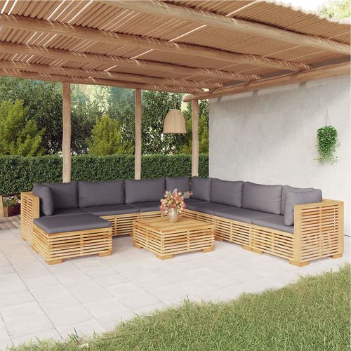 Modernes Lounge-Gartenmöbel - vidaXL 9-tlg : 3100890 - desayo - Massivholz / Teakholz / Stoff