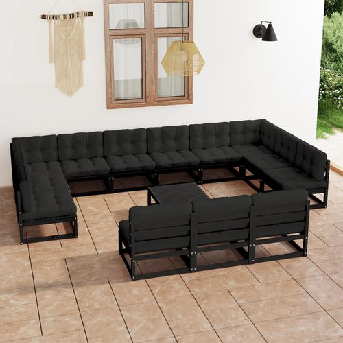 Modernes Lounge-Gartenmöbel - vidaXL 14-tlg: 3077253 - desayo - Kiefer / Massivholz / Stoff