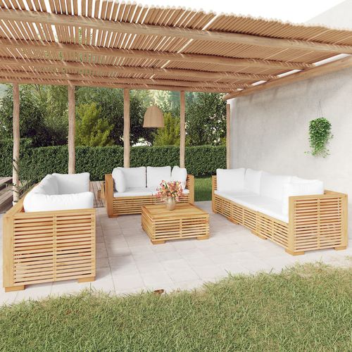 Modernes Lounge-Gartenmöbel - vidaXL 9-tlg : 3100873 - desayo - Massivholz / Teakholz / Stoff