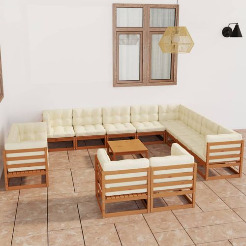 Modernes Lounge-Gartenmöbel - vidaXL 13-tlg : 3077012 - desayo - Kiefer / Massivholz / Stoff