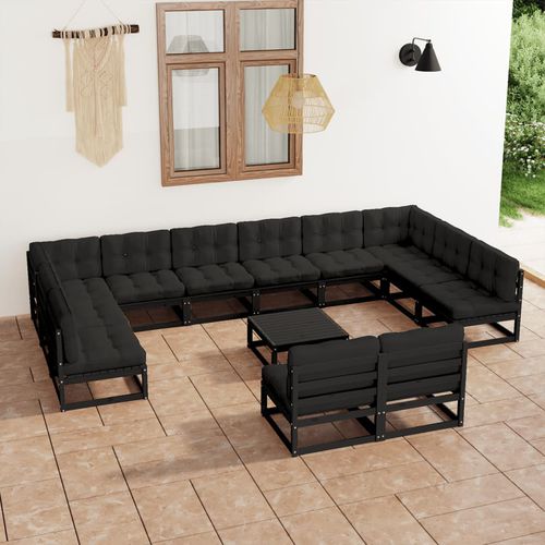 Modernes Lounge-Gartenmöbel - vidaXL 13-tlg : 3077283 - desayo - Kiefer / Massivholz / Stoff