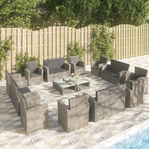 Modernes Lounge-Gartenmöbel - vidaXL 16-tlg : 3095946 - desayo - synthetisches Peddigrohr / pulverbeschichteter Stahl / Glas