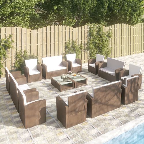 Modernes Lounge-Gartenmöbel - vidaXL 16-tlg : 3095944 - desayo - synthetisches Peddigrohr / pulverbeschichteter Stahl / Glas