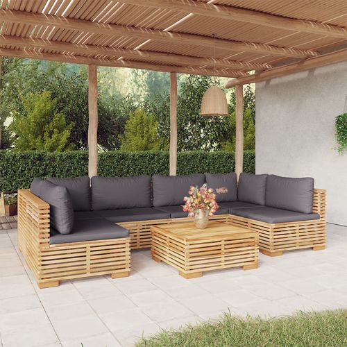 Modernes Lounge-Gartenmöbel - vidaXL 7-tlg : 3100894 - desayo - Massivholz / Teakholz / Stoff