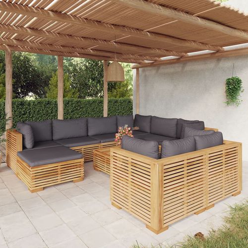 Modernes Lounge-Gartenmöbel - vidaXL 10-tlg : 3100882 - desayo - Massivholz / geöltes Holz / Teakholz