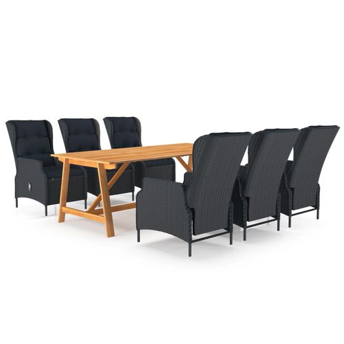 Moderne Tisch- und Stuhlkombination - vidaXL 7-tlg : 3068841 - desayo - Akazie / Massivholz / pulverbeschichteter Stahl