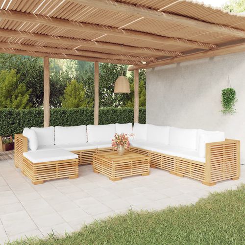 Modernes Lounge-Gartenmöbel - vidaXL 9-tlg : 3100889 - desayo - Massivholz / Teakholz / Stoff