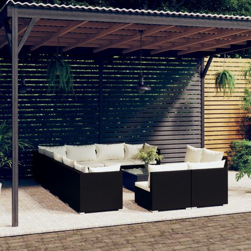 Modernes Lounge-Gartenmöbel - vidaXL 13-tlg : 3102847 - desayo - synthetisches Peddigrohr / pulverbeschichteter Stahl / Stoff