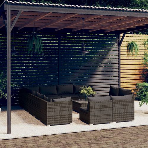 Modernes Lounge-Gartenmöbel - vidaXL 13-tlg : 3102853 - desayo - synthetisches Peddigrohr / pulverbeschichteter Stahl / Stoff