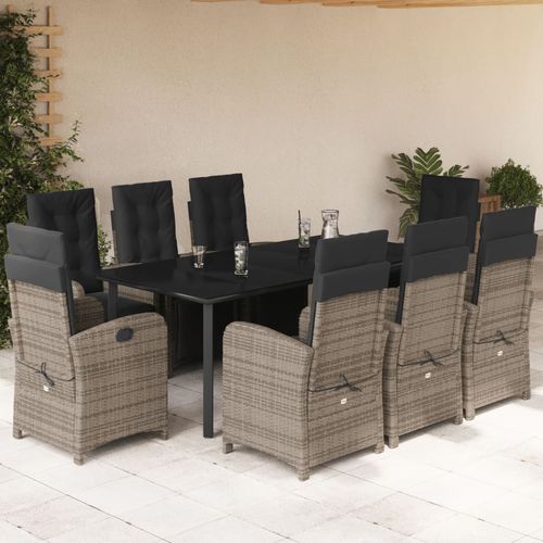 Moderne Tisch- und Stuhlkombination - vidaXL 9-tlg : 3212569 - desayo - für Garten / pulverbeschichteter Stahl / Glas