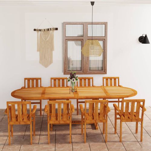 Moderne Tisch- und Stuhlkombination - vidaXL 9-tlg : 3059620 - desayo - für Garten / für Terrasse / Teakholz