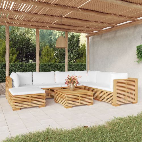 Modernes Lounge-Gartenmöbel - vidaXL 8-tlg : 3100879 - desayo - Massivholz / Teakholz / Stoff