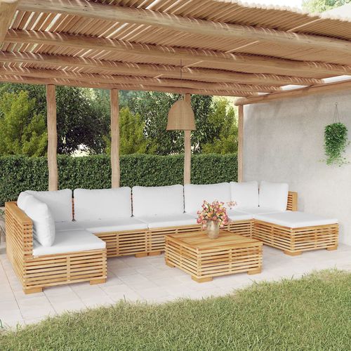 Modernes Lounge-Gartenmöbel - vidaXL 8-tlg : 3100909 - desayo - Massivholz / Teakholz / Stoff
