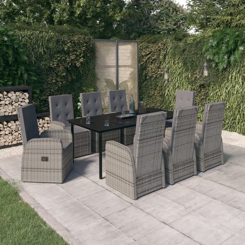Moderne Tisch- und Stuhlkombination - vidaXL 9-tlg : 3099478 - desayo - für Garten / für Terrasse / Stoff