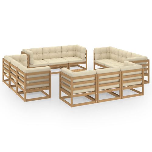 Modernes Lounge-Gartenmöbel - vidaXL 13-tlg : 3076347 - desayo - Kiefer / Massivholz / Stoff