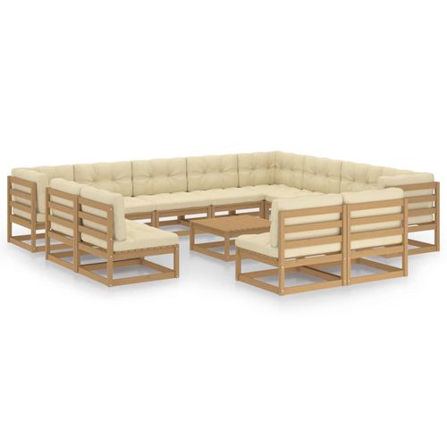 Modernes Lounge-Gartenmöbel - vidaXL 13-tlg : 3076952 - desayo - Kiefer / Massivholz / Stoff