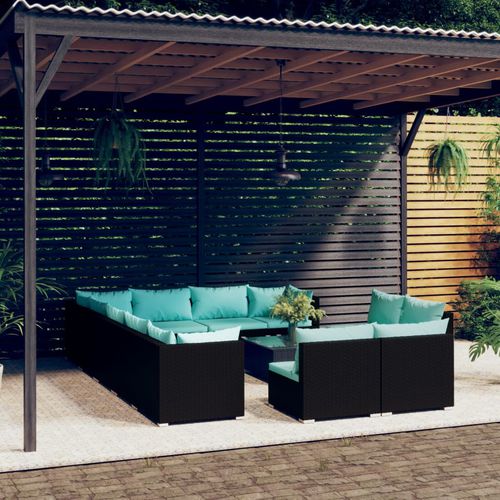 Modernes Lounge-Gartenmöbel - vidaXL 13-tlg : 3102849 - desayo - synthetisches Peddigrohr / pulverbeschichteter Stahl / Glas