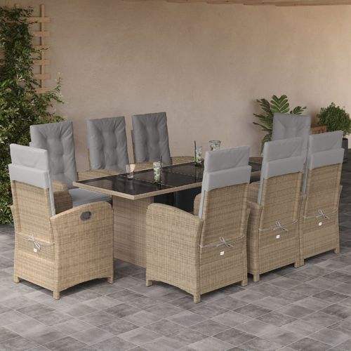 Moderne Tisch- und Stuhlkombination - vidaXL 9-tlg : 3212497 - desayo - für Garten / Rattan / pulverbeschichteter Stahl